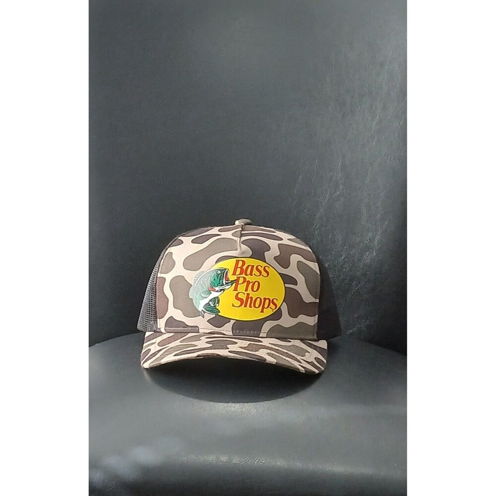 Bass Pro Shops Camo Trucker Hat. Gone Fishing. Mesh Snapback. NWOT